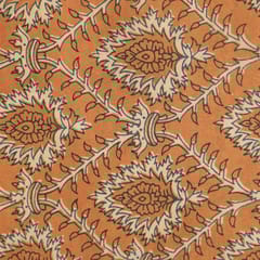 Orange With White Shades Floral Printed Dabu Cotton Fabric