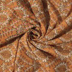Orange With White Shades Floral Printed Dabu Cotton Fabric