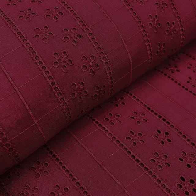 Maroon Shade Embroidered Cotton Heavy Hakoba Fabric
