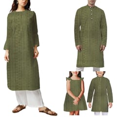 Olive Green Shade Embroidered Cotton Heavy Hakoba Fabric