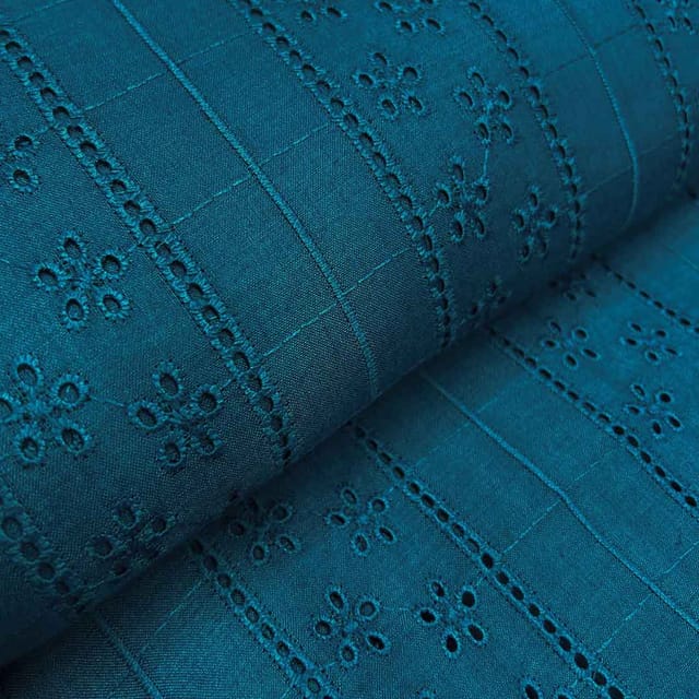 Blue Shade Embroidered Cotton Heavy Hakoba Fabric