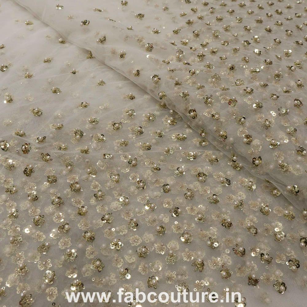 Net Sequins and Pearl Embroidered Fabric – Embroidered Net Fabric