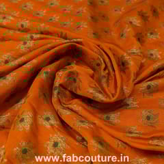 Dark Orange Colour Brocade with Antique Mina Booti fabric (2Meter Piece)