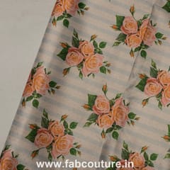 Poly Silk Stripes Roses Printed Fabric
