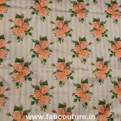 Poly Silk Stripes Roses Printed Fabric