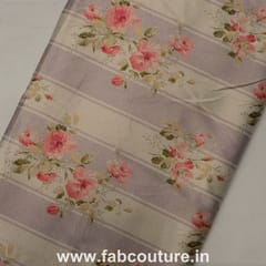 Poly Satin Stripes Floral Printed Fabric