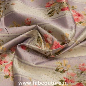Poly Satin Stripes Floral Printed Fabric