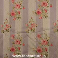 Poly Satin Stripes Floral Printed Fabric