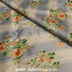 Poly Satin Stripes Floral Printed Fabric