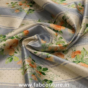 Poly Satin Stripes Floral Printed Fabric