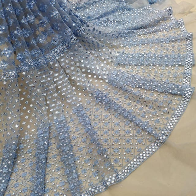 Net Faux Mirror Embroidered Fabric (2.50Mtr Piece)
