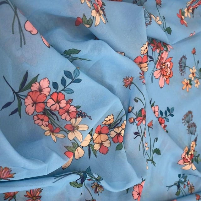 Firozi Floral Georgette Digital Print ( 1Meter Piece)