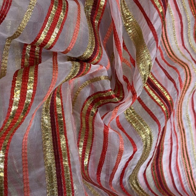 Multi-Colour Stripes Organza Embroidery (1Meter Piece)