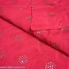 Gajri Coloured Chinon Chiffon Faux Mirror Embroidered Fabric