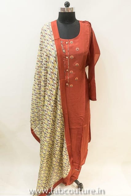 Maroon Upada Hand-embroidered Suit Set