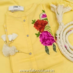 Yellow Cotton Embroidered Suit Set