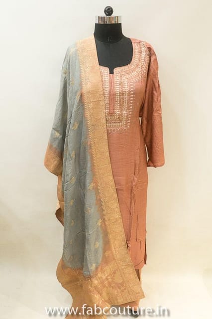 Dusky Pink Monga Silk Embroidered Suit Set