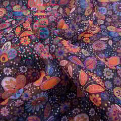 Black Colour Organza Digital Print ( 2 mtr cut piece)