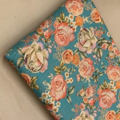 Sea Green Chinon Chiffon Print With Embroidered Fabric
