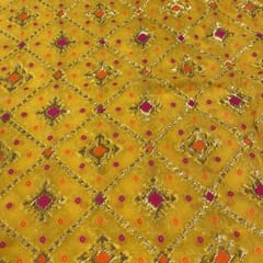 Yellow Georgette Jacquard Jaal fabric