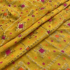 Yellow Georgette Jacquard Jaal fabric