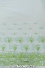 Off-white Cotton with Green Border Embroidered Fabric
