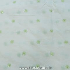 Off-White Cotton with Green Booti Embroidery (1.7Mtr Piece)