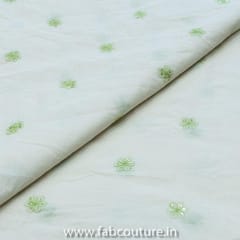 Off-White Cotton with Green Booti Embroidery (1.7Mtr Piece)