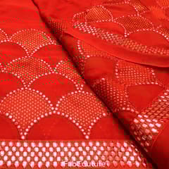 Red Faux Mirror Embroidery Lehanga Set