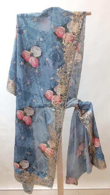 Multi Colour Duppata Print Embroidery