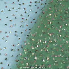 Green Color Net Embroidered Fabric