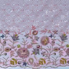 Peach Colour Net Sequins Embroidered Fabric