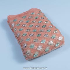 Peach Organza Embroidered Fabric