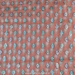Peach Organza Embroidered Fabric