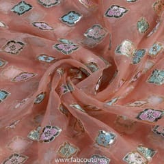 Peach Organza Embroidered Fabric