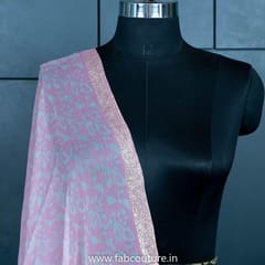 Pink Colour Chiffon Zari Border Batik Dupatta