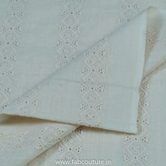 Off White Dyeable Cotton Chikan Embroidered Fabric