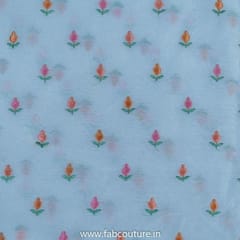 White Chanderi Silk Embroidered Fabric