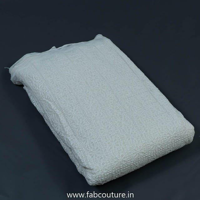 White Dyeable Georgette Chikan Embroidery (2Mtr Piece)