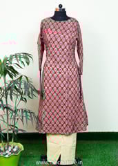 Maroon Colour Stitched Cotton Kurti With Cotton Pant
