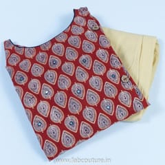 Maroon Colour Stitched Cotton Kurti With Cotton Pant