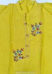 Mustard Colour Monga Silk Embroidered Suit With Shantoon Bottom And Muslin Dupatta