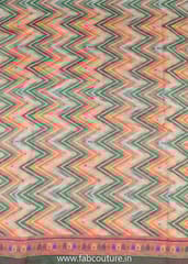 Green Color Chanderi Digital Printed Fabric with Border