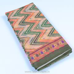 Green Color Chanderi Digital Printed Fabric with Border