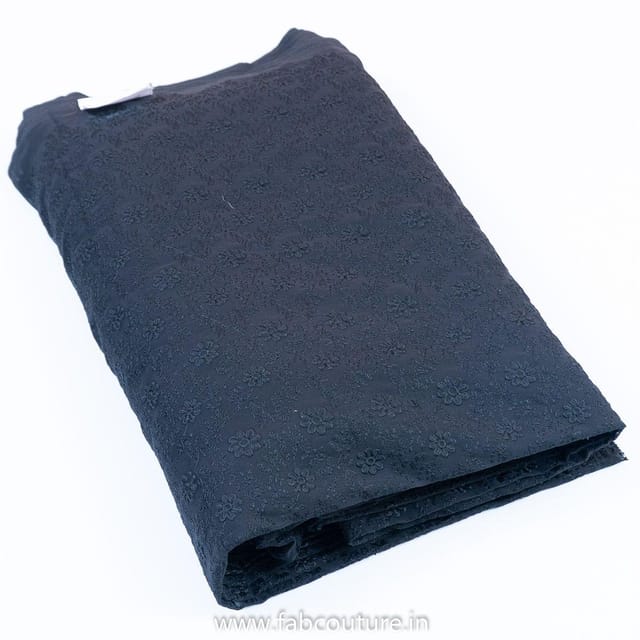 Black Colour Georgette Lakhnavi Embroidered Fabric