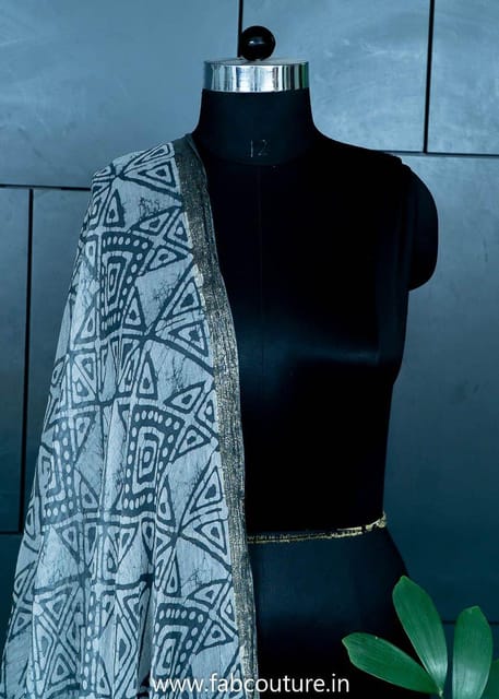 Grey Colour Chiffon Zari Border Batik Dupatta