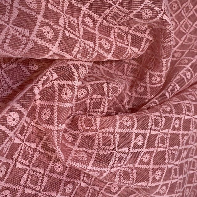Peach Kota Chikan Embroidery (90CM Cut Piece )