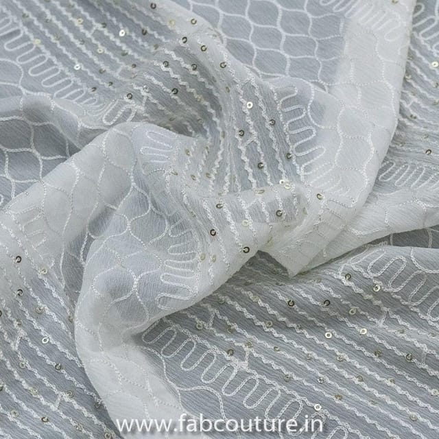 White Chinon Chiffon Embroidery (1.6 Meter Cut Piece)