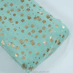 Sea Green Colour Georgette Foil Printed Fabric