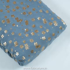 Grey Colour Georgette Foil Printed Fabric(1.60Meter Piece)